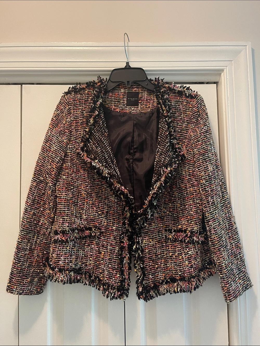 Minimum Multicolor Tweed Frayed-Trim Blazer